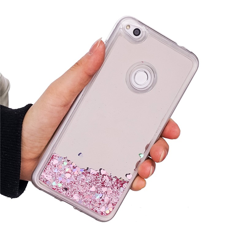Dynamic Glitter Sequins Liquid Case Mirror Surface TPU Phone Shell for Huawei P8 Lite (2017)/Honor 8 Lite - Pink-5