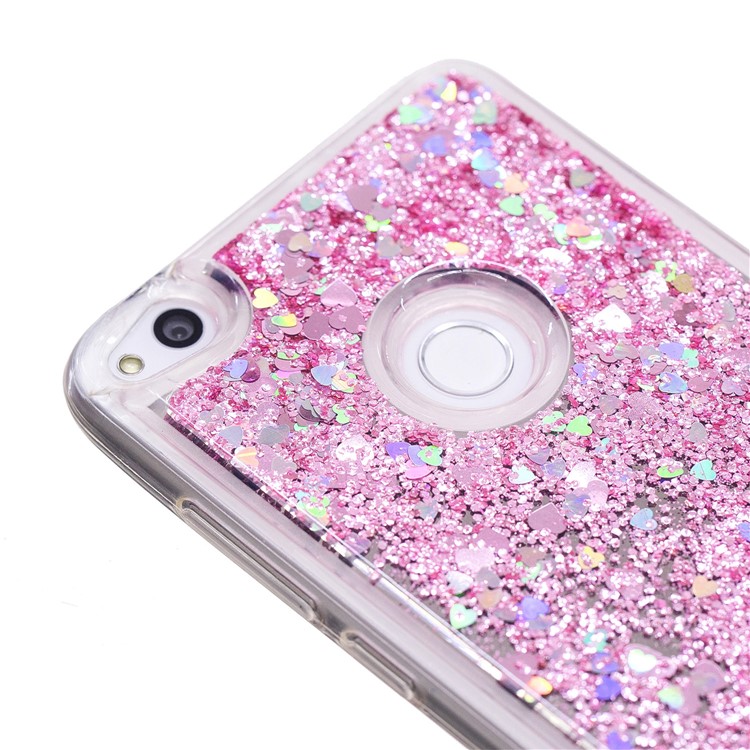 Dynamic Glitter Sequins Liquid Case Mirror Surface TPU Phone Shell for Huawei P8 Lite (2017)/Honor 8 Lite - Pink-6
