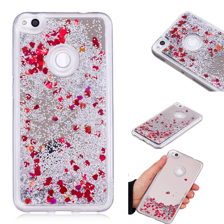 Dynamic Glitter Sequins Liquid Case Mirror Surface TPU Phone Casing for Huawei P8 Lite (2017)/Honor 8 Lite - Silver-1