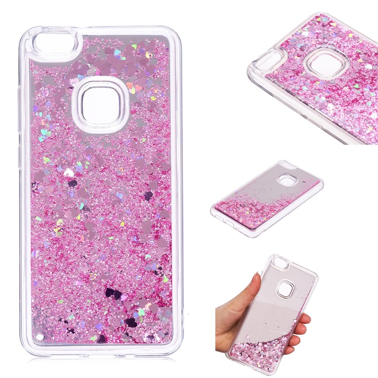 For Huawei P10 Lite Glitter Moving Quicksand Mirror Surface TPU Phone Casing - Pink-1