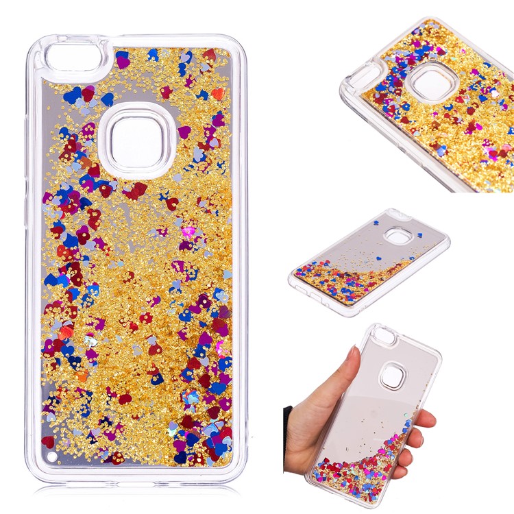 For Huawei P10 Lite Glitter Moving Quicksand Mirror Surface TPU Protector Case - Gold-1