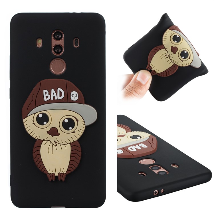 Cute 3D Male Owl TPU Soft Phone Case for Huawei Mate 10 Pro - Black-1