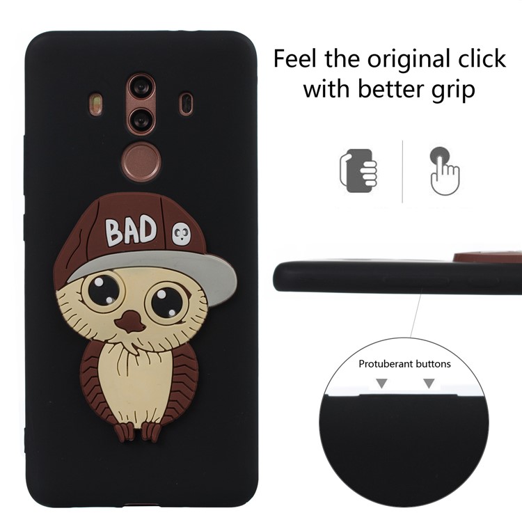 Cute 3D Male Owl TPU Soft Phone Case for Huawei Mate 10 Pro - Black-3