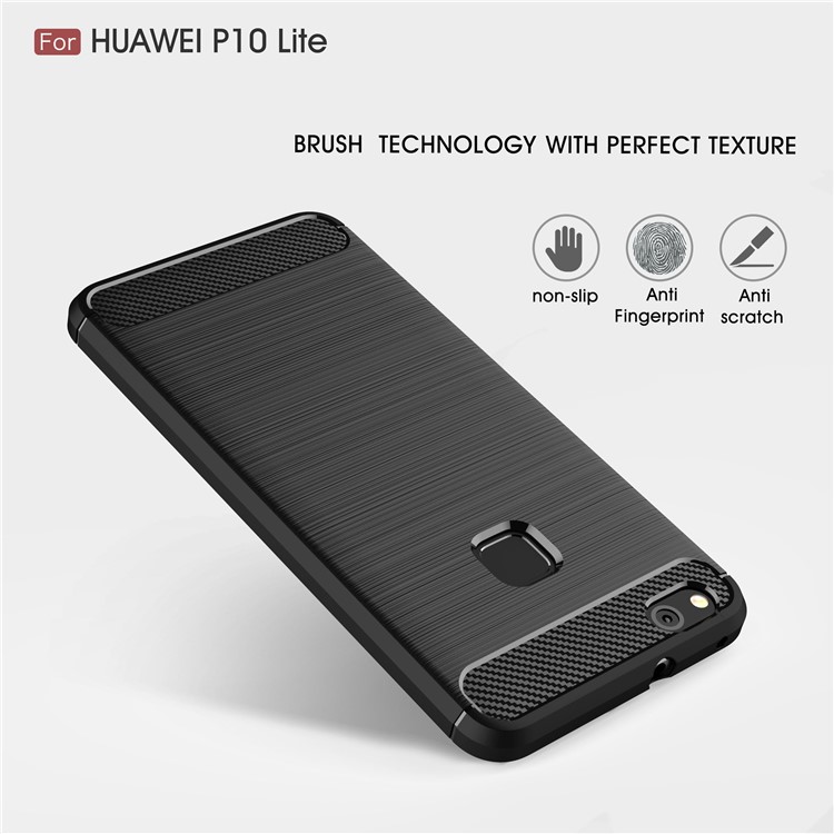50PCS/Lot Carbon Fibre Brushed TPU Case for Huawei P10 Lite - Black-2