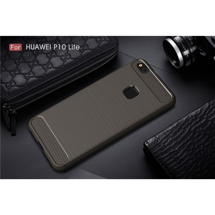 50PCS/Lot Carbon Fibre Brushed TPU Back Case for Huawei P10 Lite - Grey-2