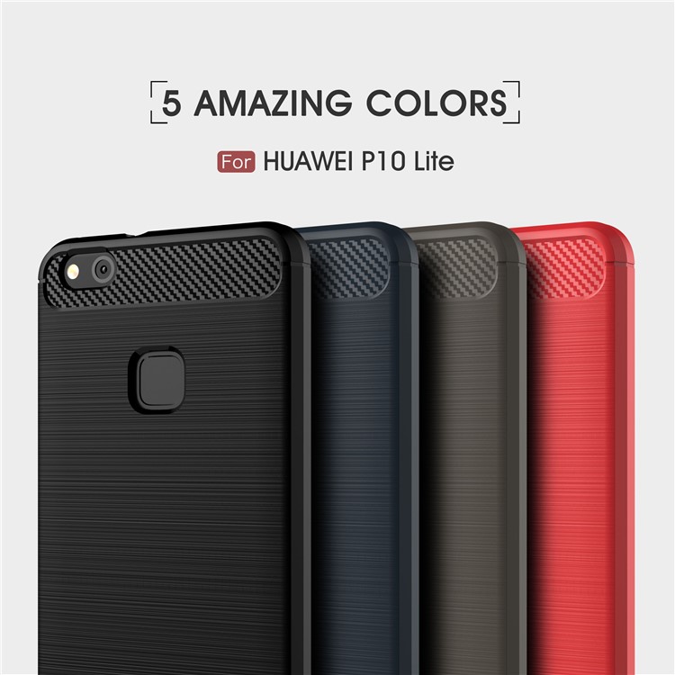 50PCS/Lot Carbon Fibre Brushed TPU Back Case for Huawei P10 Lite - Grey-3