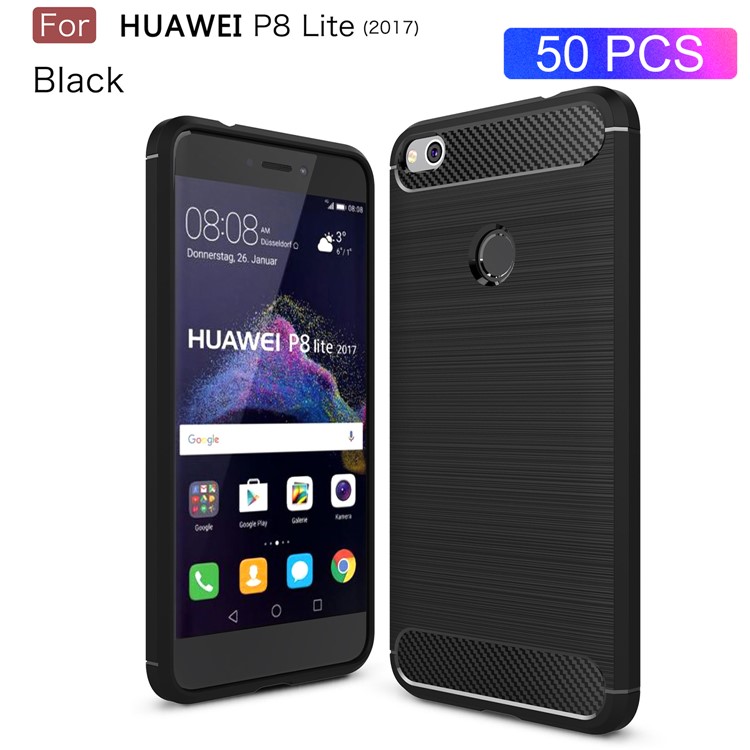 50Pcs/Set Brushed TPU Carbon Fiber Phone Case for Huawei P8 Lite (2017) / Honor 8 Lite - Black-1