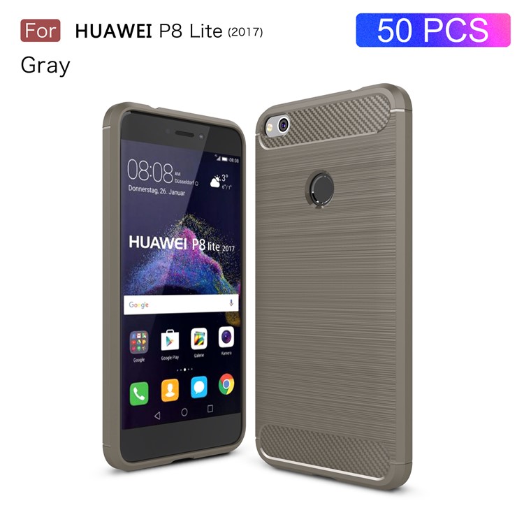 50Pcs/Set Brushed TPU Carbon Fiber Phone Casing for Huawei P8 Lite (2017) / Honor 8 Lite - Grey-1