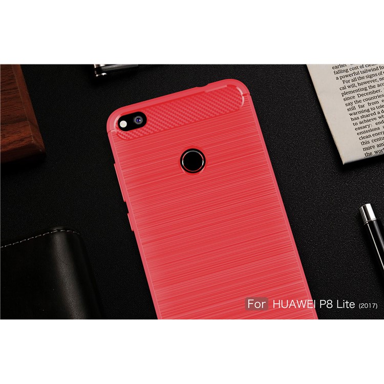 50Pcs/Set Brushed TPU Carbon Fiber Phone Back Covers for Huawei P8 Lite (2017) / Honor 8 Lite - Red-2