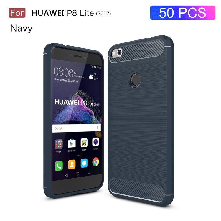 50Pcs/Set Brushed TPU Carbon Fiber Protective Shell for Huawei P8 Lite (2017) / Honor 8 Lite - Dark Blue-1