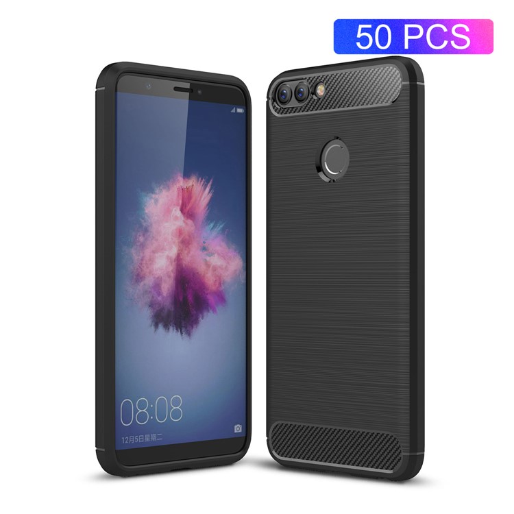 50Pcs/Set Carbon Fiber Texture Brushed TPU Mobile Case for Huawei P Smart / Enjoy 7S - Black-1