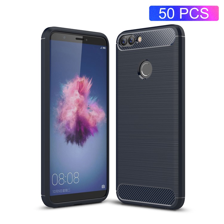 50Pcs/Set Carbon Fiber Texture Brushed TPU Protective Shell for Huawei P Smart / Enjoy 7S - Dark Blue-1