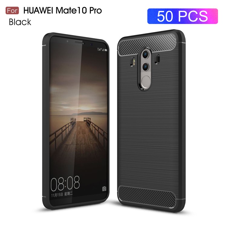 50Pcs/Set for Huawei Mate 10 Pro Carbon Fiber Texture Brushed TPU Mobile Case - Black-1