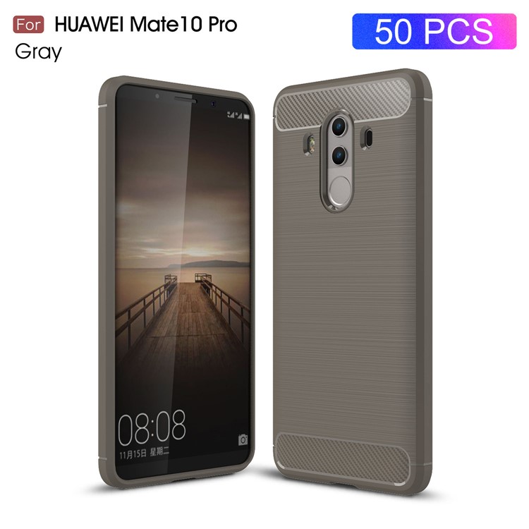 50Pcs/Set for Huawei Mate 10 Pro Carbon Fiber Texture Brushed TPU Mobile Cover - Grey-1