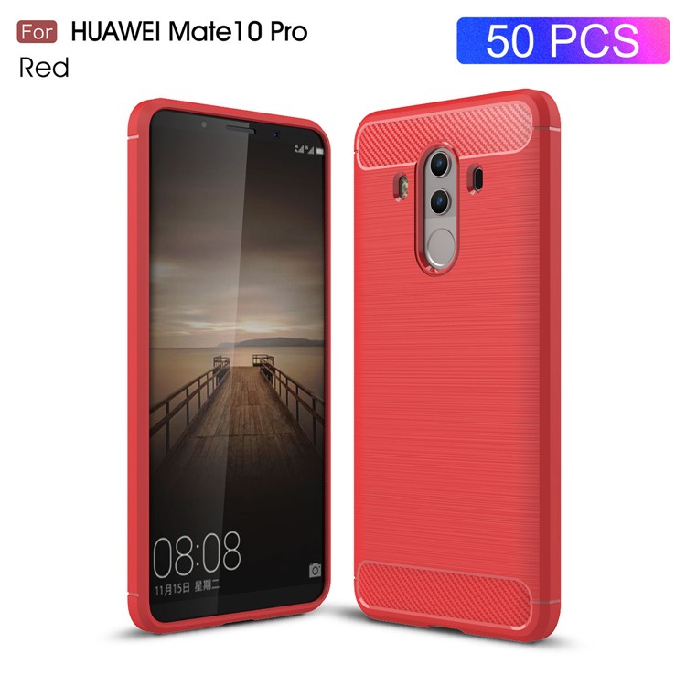 50Pcs/Set for Huawei Mate 10 Pro Carbon Fiber Texture Brushed TPU Mobile Casing - Red-1