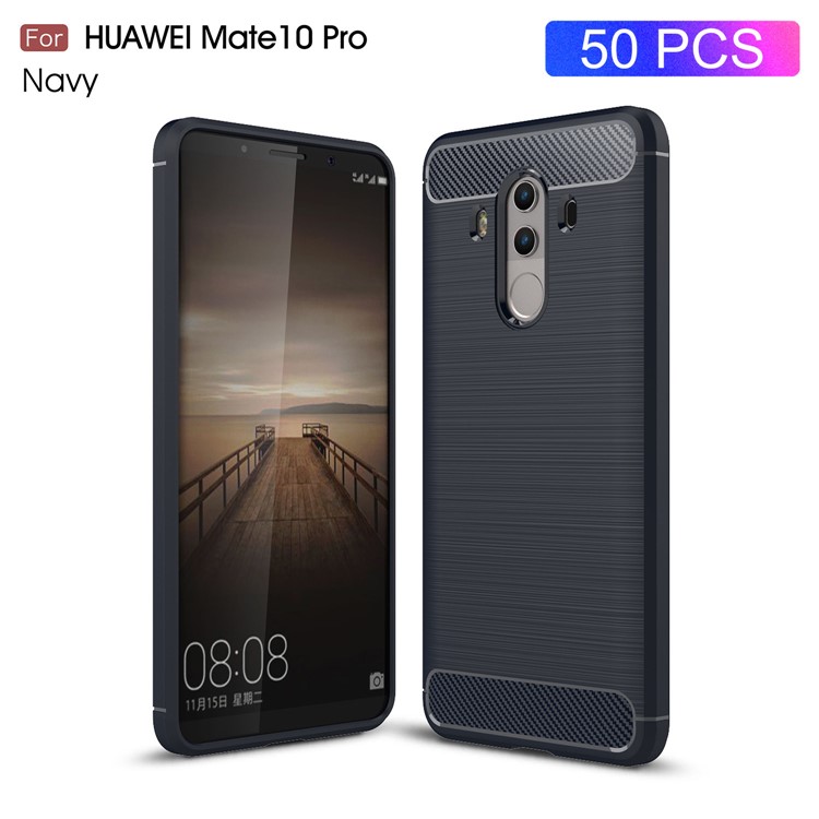 50Pcs/Set for Huawei Mate 10 Pro Carbon Fiber Texture Brushed TPU Cover Protector - Dark Blue-1