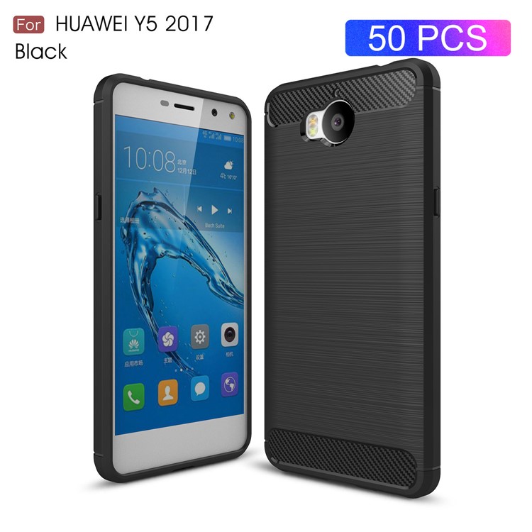 50Pcs/Set Carbon Fiber Texture Brushed Soft TPU Case for Huawei Y6 (2017) / Y5 (2017) - Black-1