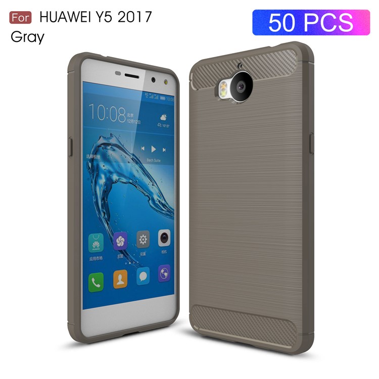 50Pcs/Set Carbon Fiber Texture Brushed Soft TPU Cover for Huawei Y6 (2017) / Y5 (2017) - Grey-1