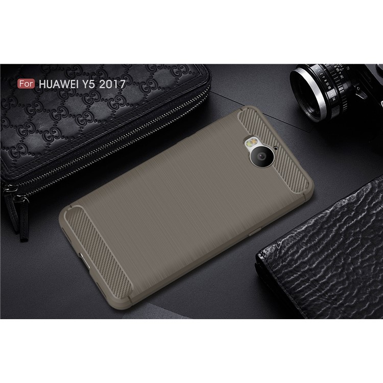 50Pcs/Set Carbon Fiber Texture Brushed Soft TPU Cover for Huawei Y6 (2017) / Y5 (2017) - Grey-2