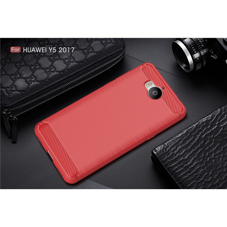 50Pcs/Set Carbon Fiber Texture Brushed Soft TPU Shell for Huawei Y6 (2017) / Y5 (2017) - Red-2