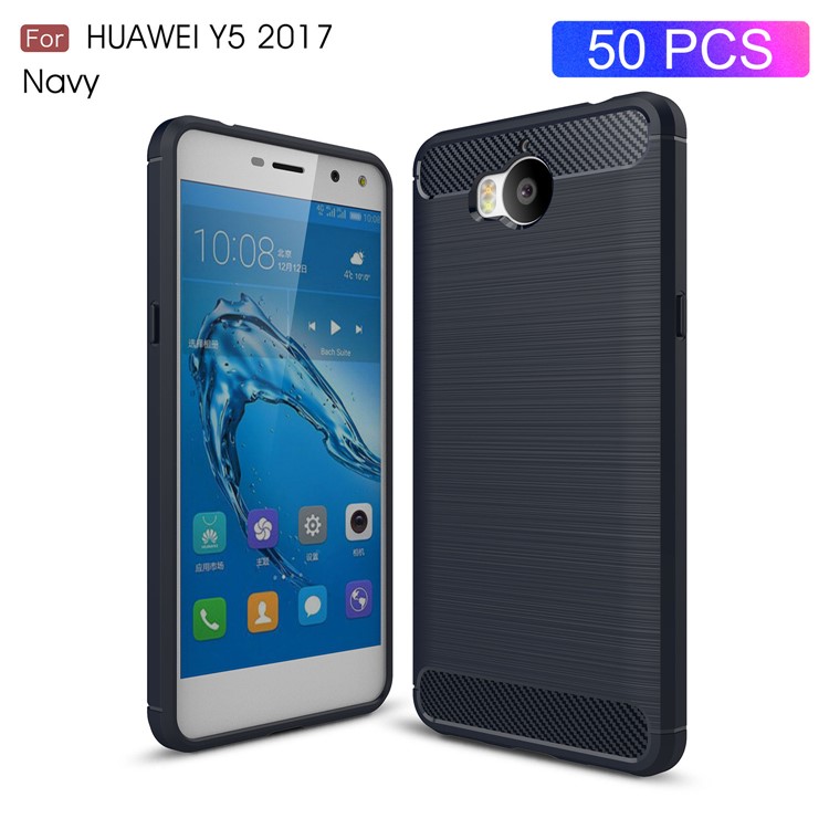 50Pcs/Set Carbon Fiber Texture Brushed TPU Mobile Case Cover for Huawei Y6 (2017) / Y5 (2017) - Dark Blue-1