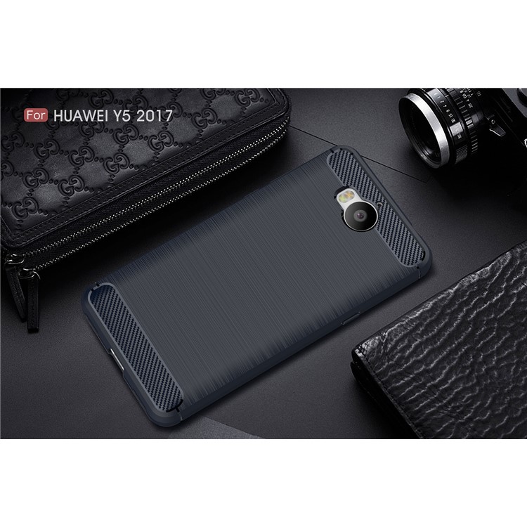 50Pcs/Set Carbon Fiber Texture Brushed TPU Mobile Case Cover for Huawei Y6 (2017) / Y5 (2017) - Dark Blue-2