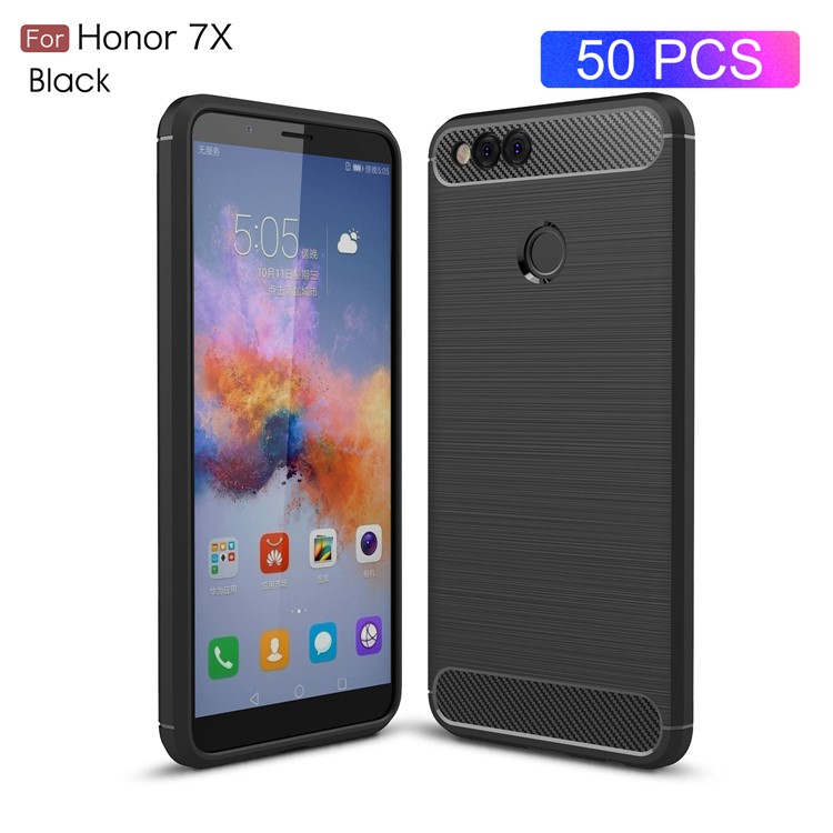 50Pcs/Set Carbon Fiber Texture Brushed TPU Cell Phone Case for Huawei Honor 7X - Black-1