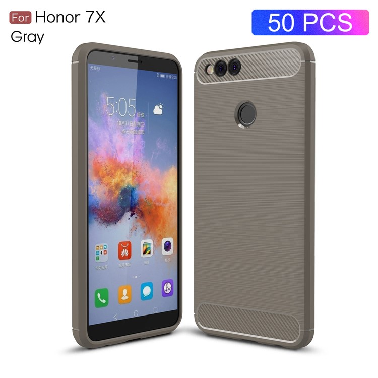 50Pcs/Set Carbon Fiber Texture Brushed TPU Cell Phone Cover for Huawei Honor 7X - Grey-1