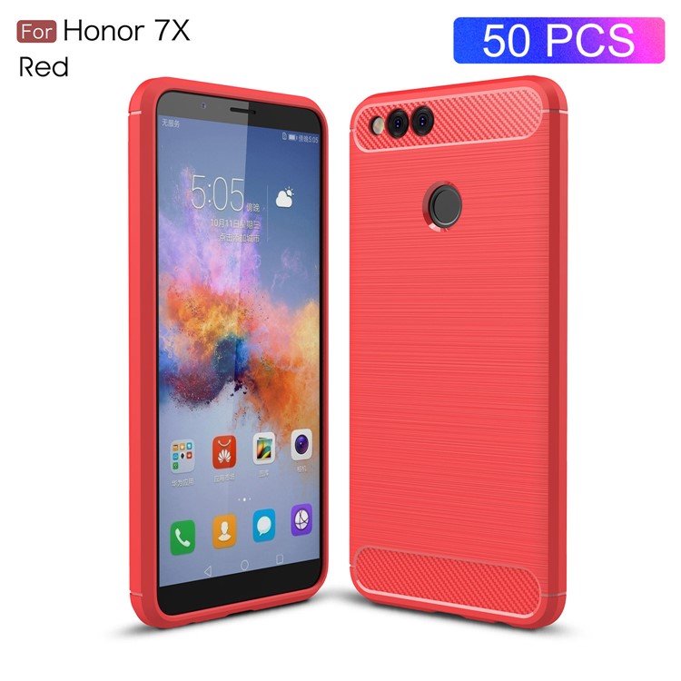 50Pcs/Set Carbon Fiber Texture Brushed TPU Mobile Phone Shell for Huawei Honor 7X - Red-1