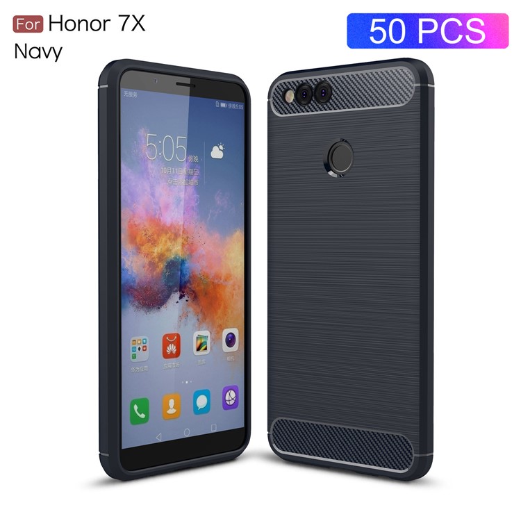 50Pcs/Set Carbon Fiber Texture Brushed TPU Protective Mobile Cover for Huawei Honor 7X - Dark Blue-1