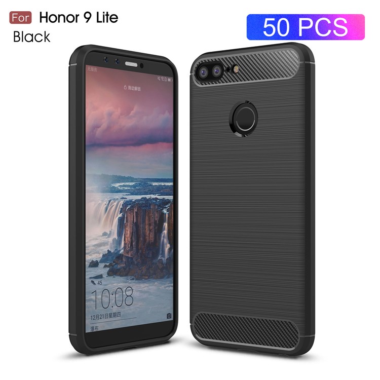 50Pcs/Set Carbon Fiber Texture Brushed TPU Case for Huawei Honor 9 Lite / 9 Youth Edition - Black-1