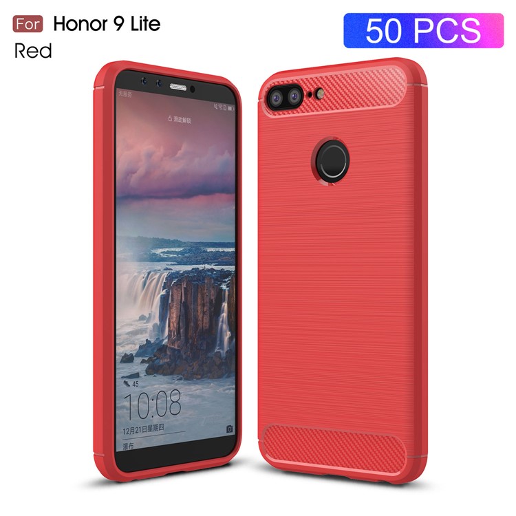 50Pcs/Set Carbon Fiber Texture Brushed TPU Shell for Huawei Honor 9 Lite / 9 Youth Edition - Red-1