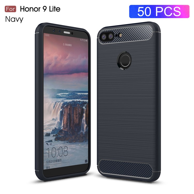 50Pcs/Set Carbon Fiber Texture Brushed TPU Phone Casing for Huawei Honor 9 Lite / 9 Youth Edition - Dark Blue-1