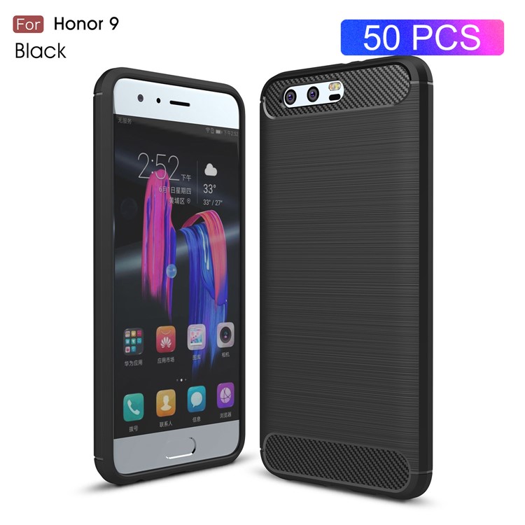 50Pcs/Set Carbon Fiber Texture Brushed TPU Mobile Phone Case for Huawei Honor 9 - Black-1