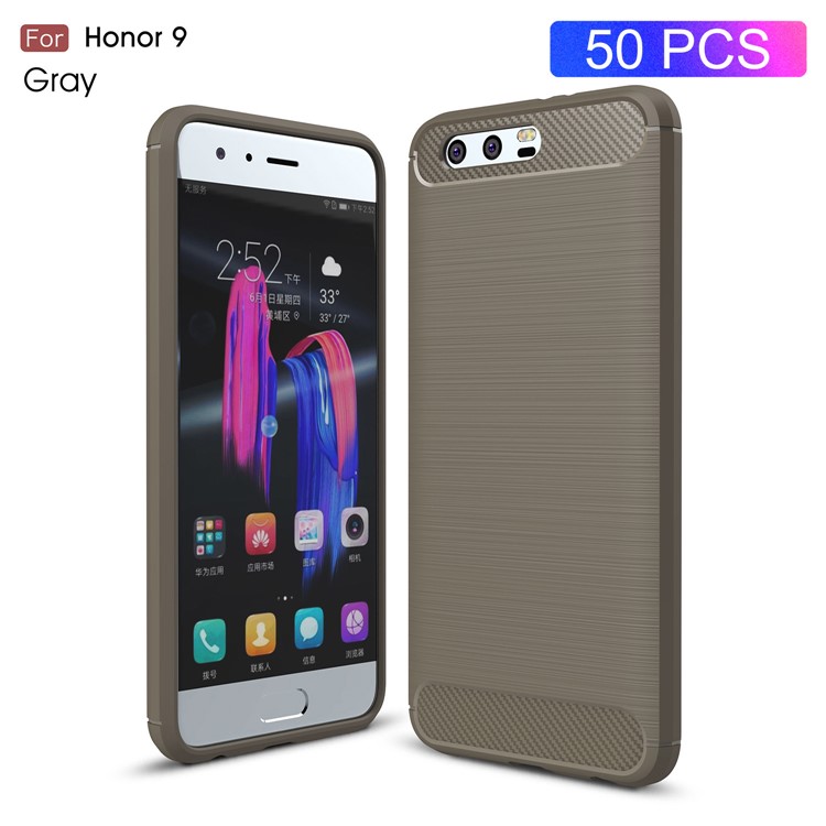 50Pcs/Set Carbon Fiber Texture Brushed TPU Mobile Phone Cover for Huawei Honor 9 - Grey-1