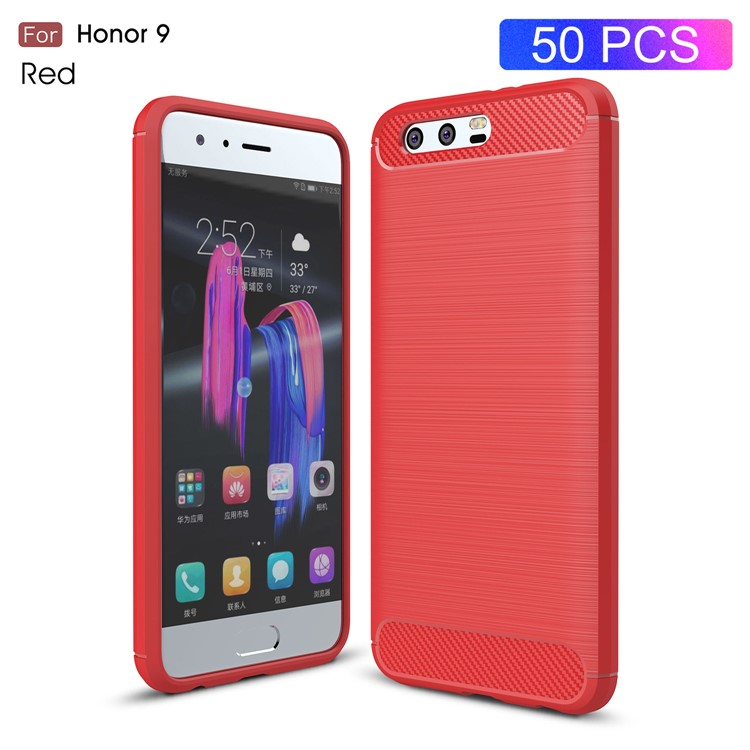 50Pcs/Set Carbon Fiber Texture Brushed TPU Mobile Phone Shell for Huawei Honor 9 - Red-1