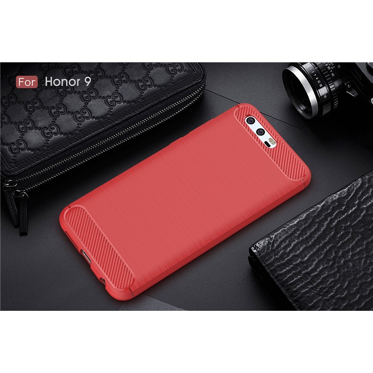 50Pcs/Set Carbon Fiber Texture Brushed TPU Mobile Phone Shell for Huawei Honor 9 - Red-2