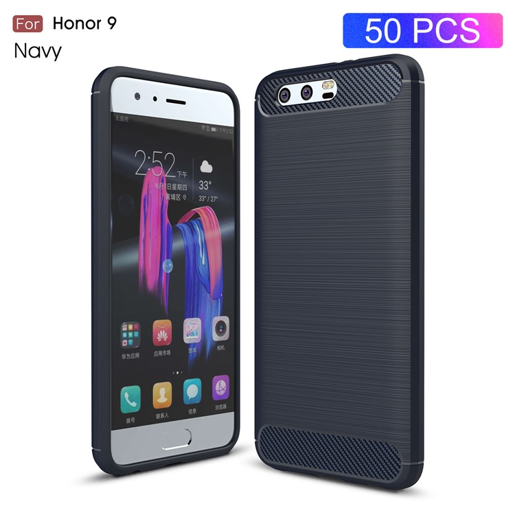 50Pcs/Set Carbon Fiber Texture Brushed TPU Phone Casing for Huawei Honor 9 - Dark Blue-1