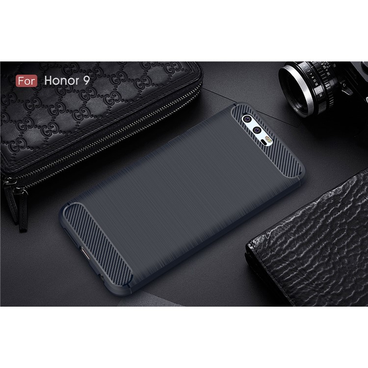 50Pcs/Set Carbon Fiber Texture Brushed TPU Phone Casing for Huawei Honor 9 - Dark Blue-2
