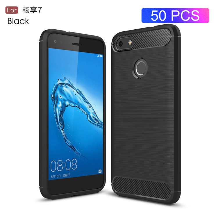 50Pcs/Lot Carbon Fiber Texture Brushed TPU Back Case for Huawei P9 Lite Mini / Enjoy 7 / Y6 Pro (2017) - Black-1
