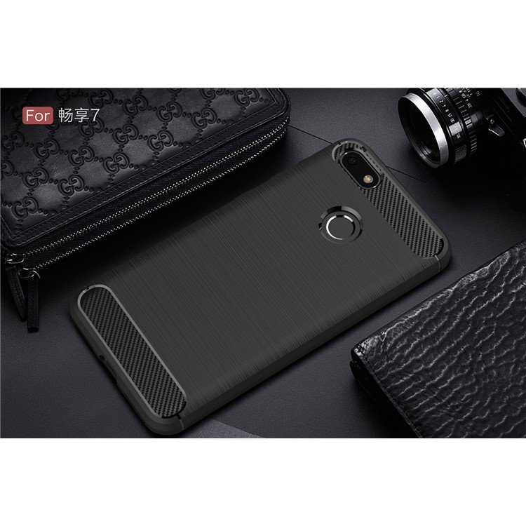 50Pcs/Lot Carbon Fiber Texture Brushed TPU Back Case for Huawei P9 Lite Mini / Enjoy 7 / Y6 Pro (2017) - Black-10