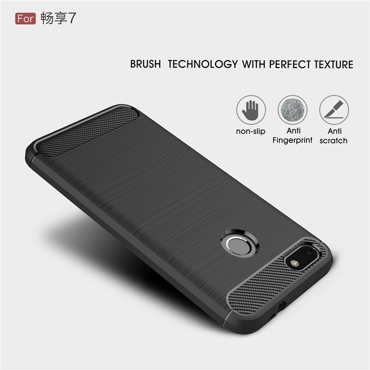 50Pcs/Lot Carbon Fiber Texture Brushed TPU Back Case for Huawei P9 Lite Mini / Enjoy 7 / Y6 Pro (2017) - Black-3