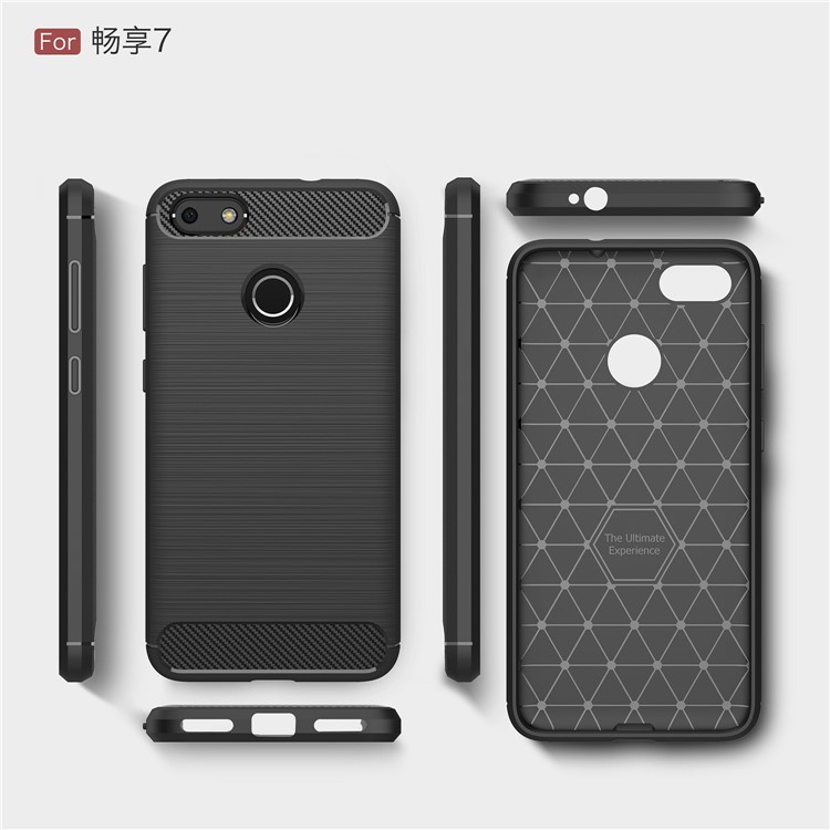 50Pcs/Lot Carbon Fiber Texture Brushed TPU Back Case for Huawei P9 Lite Mini / Enjoy 7 / Y6 Pro (2017) - Black-9