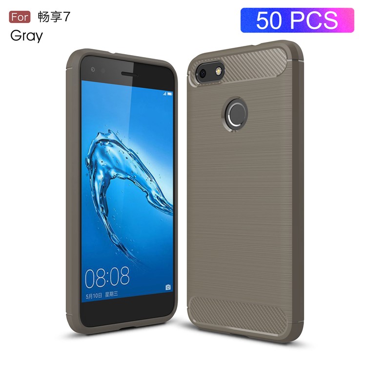 50Pcs/Lot Carbon Fiber Texture Brushed TPU Cover Accessory for Huawei P9 Lite Mini / Enjoy 7 / Y6 Pro (2017) - Grey-1