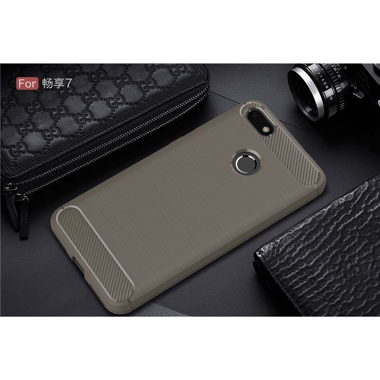 50Pcs/Lot Carbon Fiber Texture Brushed TPU Cover Accessory for Huawei P9 Lite Mini / Enjoy 7 / Y6 Pro (2017) - Grey-2