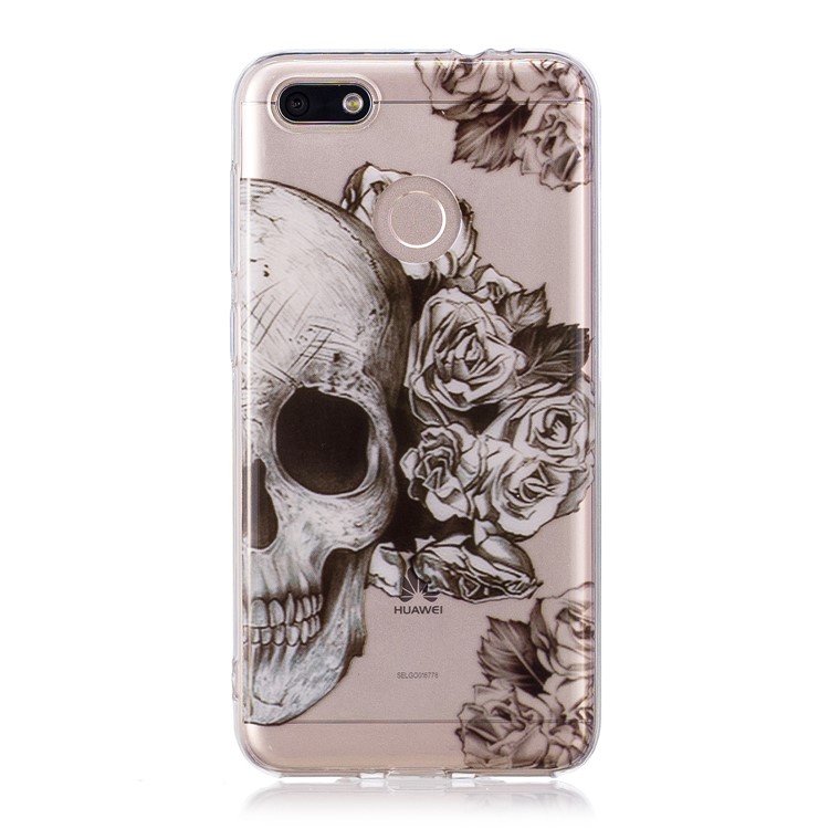 Clear IMD TPU Gel Back Case for Huawei P9 lite mini/Y6 Pro (2017)/Enjoy 7 - Rose Skull-1