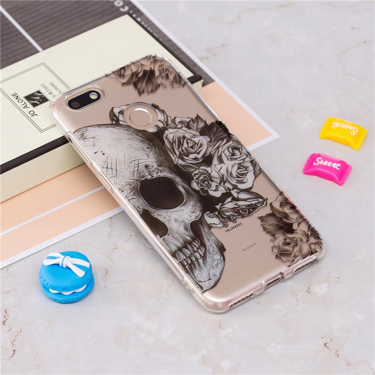 Clear IMD TPU Gel Back Case for Huawei P9 lite mini/Y6 Pro (2017)/Enjoy 7 - Rose Skull-2
