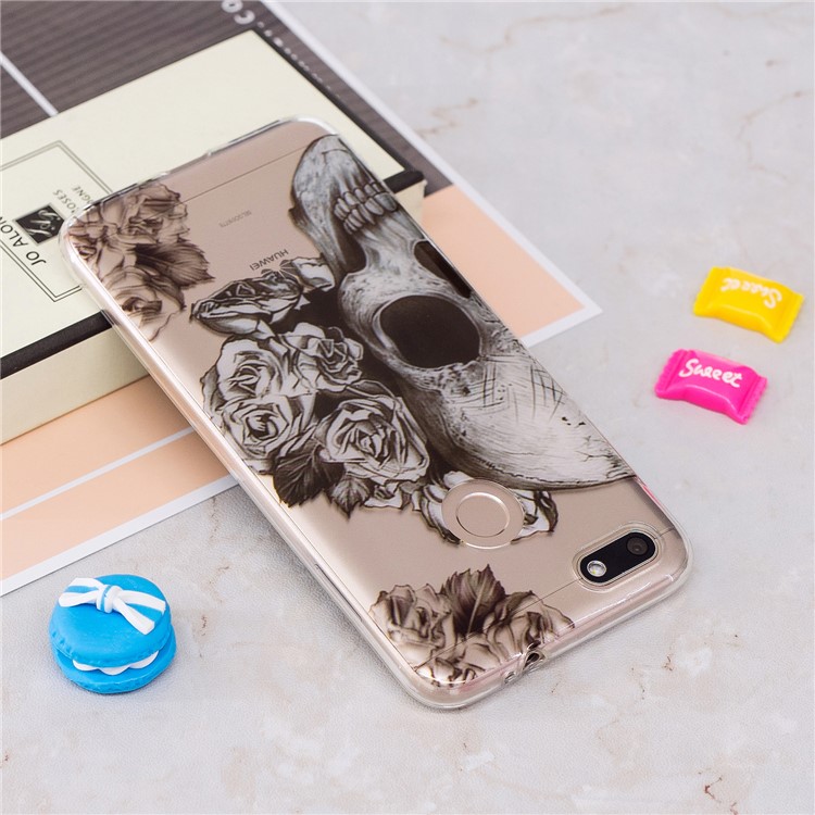 Clear IMD TPU Gel Back Case for Huawei P9 lite mini/Y6 Pro (2017)/Enjoy 7 - Rose Skull-3
