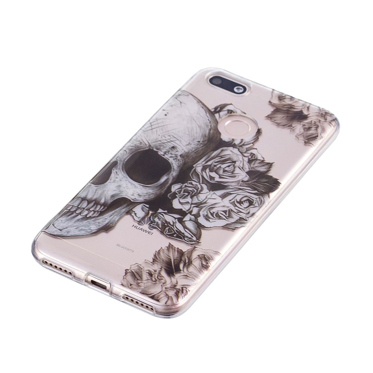 Clear IMD TPU Gel Back Case for Huawei P9 lite mini/Y6 Pro (2017)/Enjoy 7 - Rose Skull-4