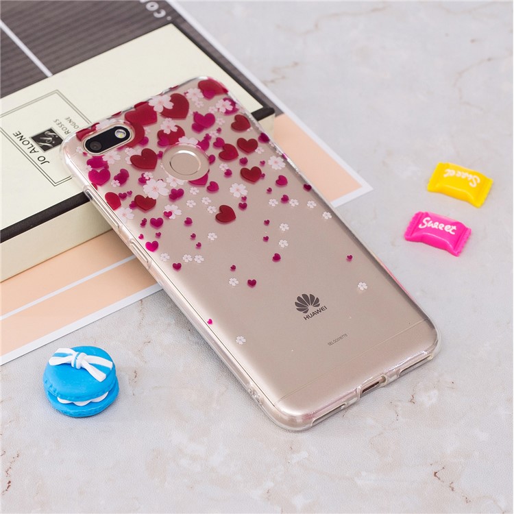 Clear IMD TPU Gel Back Cell Phone Casing for Huawei P9 lite mini/Y6 Pro (2017)/Enjoy 7 - Hearts and Flowers-2